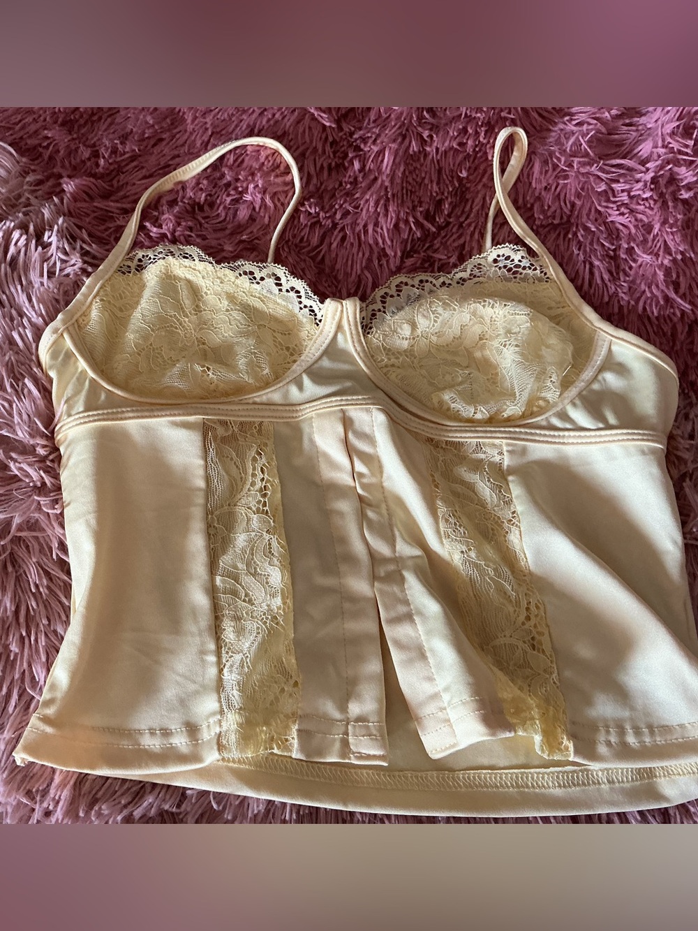 Cream Lace-Trim Satin Cami Chemise Top